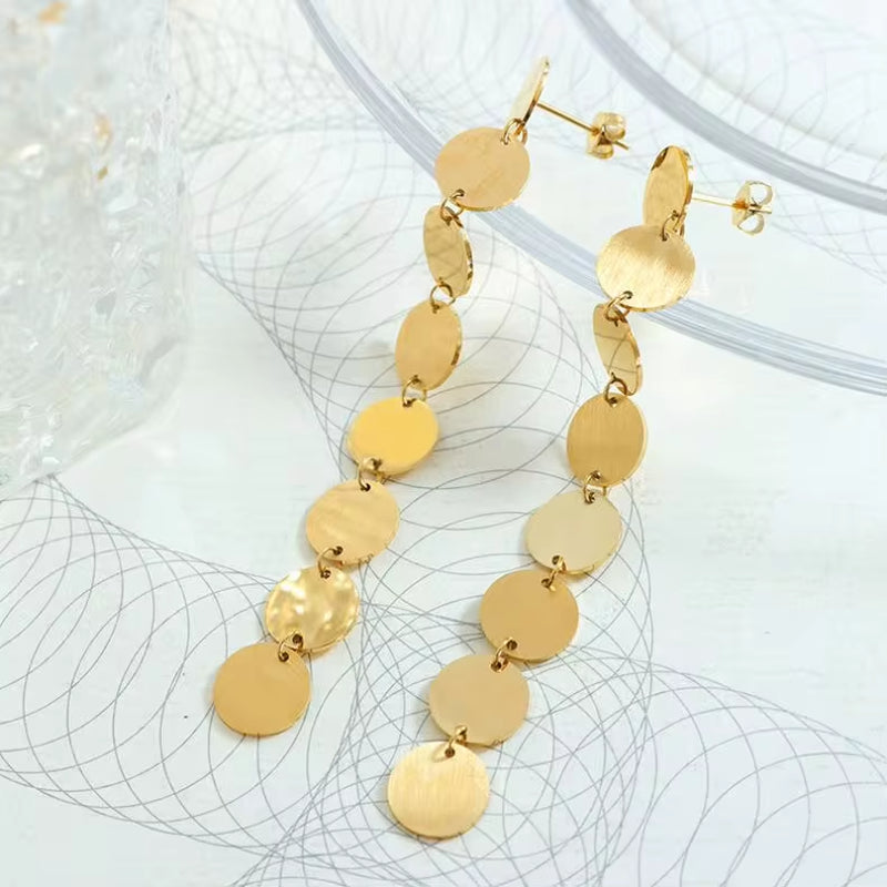 New Arrival Stainless Steel 18K Gold Plated Jewelry Long Tassel Mulit round Earrings for Women My Store