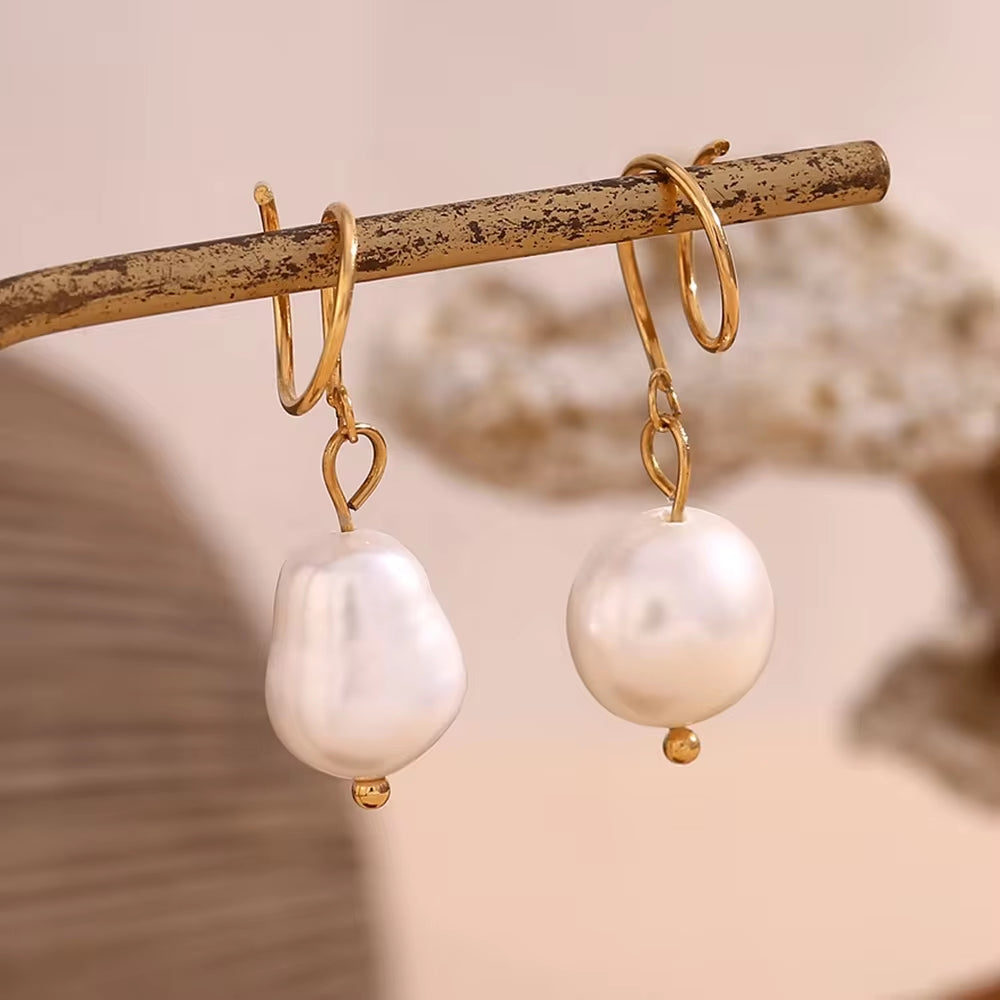 Fresh Water Pearl Drop Earrings Gold Plated Jewelry Winding Stainless Steel Earrings Women Luxury My Store
