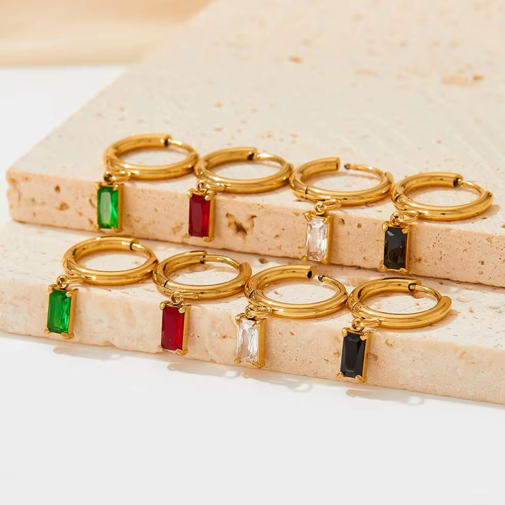 Exquisite 18K Gold Plated Stainless Steel Rectangle Zircon Drop Earrings Bling Crystal Rectangle Earring for Women My Store