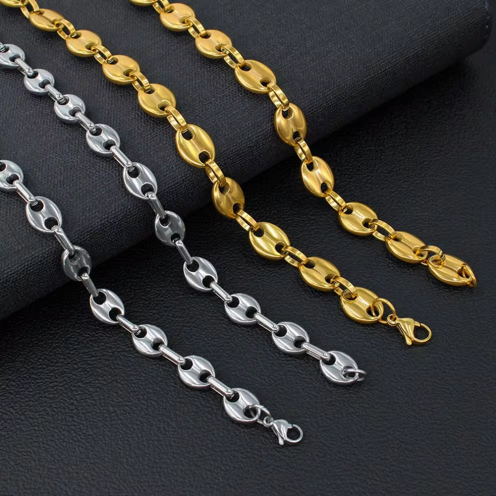 Jewelry Wholesale Men Women 18K Gold Plated Fashion Hip Hop Coffee Bean Stainless Steel Gold Necklace My Store