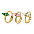 INS Charm Gold Plated Drop Shape Crystal Rhinestone Rings Waterproof Stainless Steel Jewelry Wrap Open Rings Gift for Women My Store