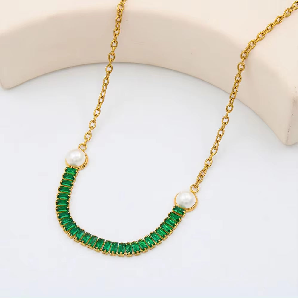 Stainless Steel Pearl Zircon Pendant Necklace for Women Jewelry Fashion Luxury Statement Necklace My Store