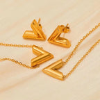 Vacuum Plating Letter V Stud Earrings Chic No Fade V Shape Stainless Steel Earrings for Women Girls My Store