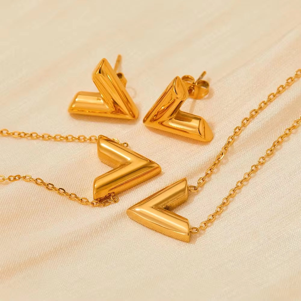 Vacuum Plating Letter V Stud Earrings Chic No Fade V Shape Stainless Steel Earrings for Women Girls My Store