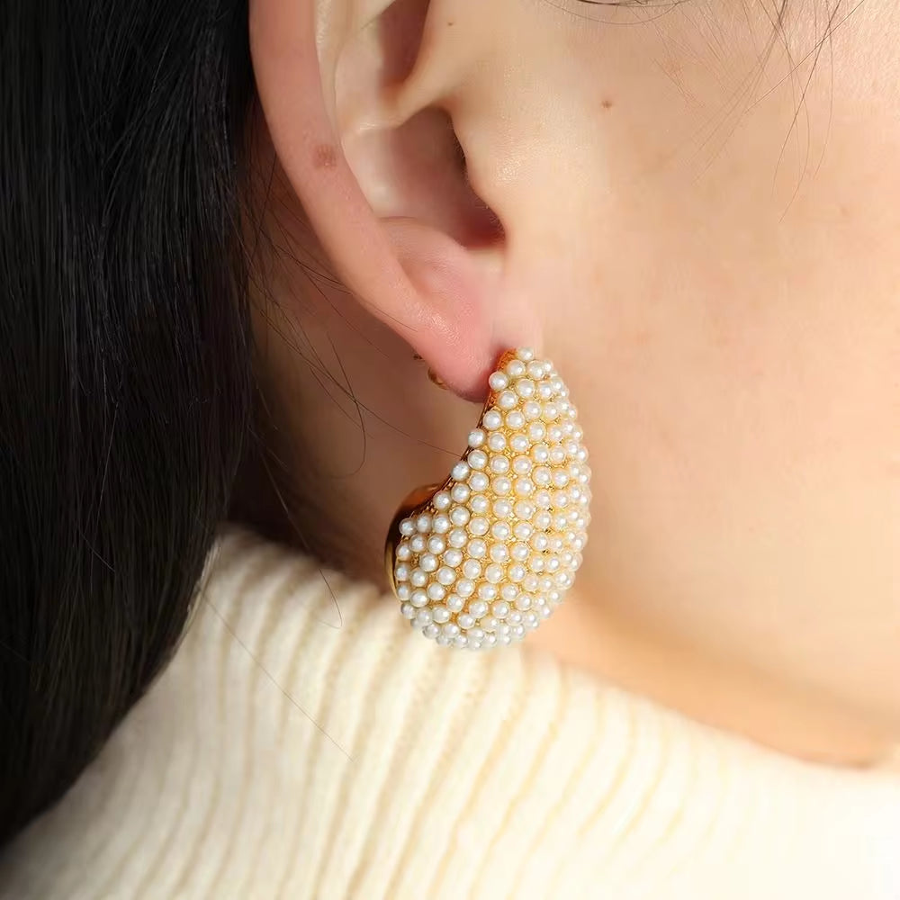 JEWELRY EH200-1 French Gold Large Teardrop Earrings Set Diamond Gum Bead Earrings Exaggerated Earrings My Store