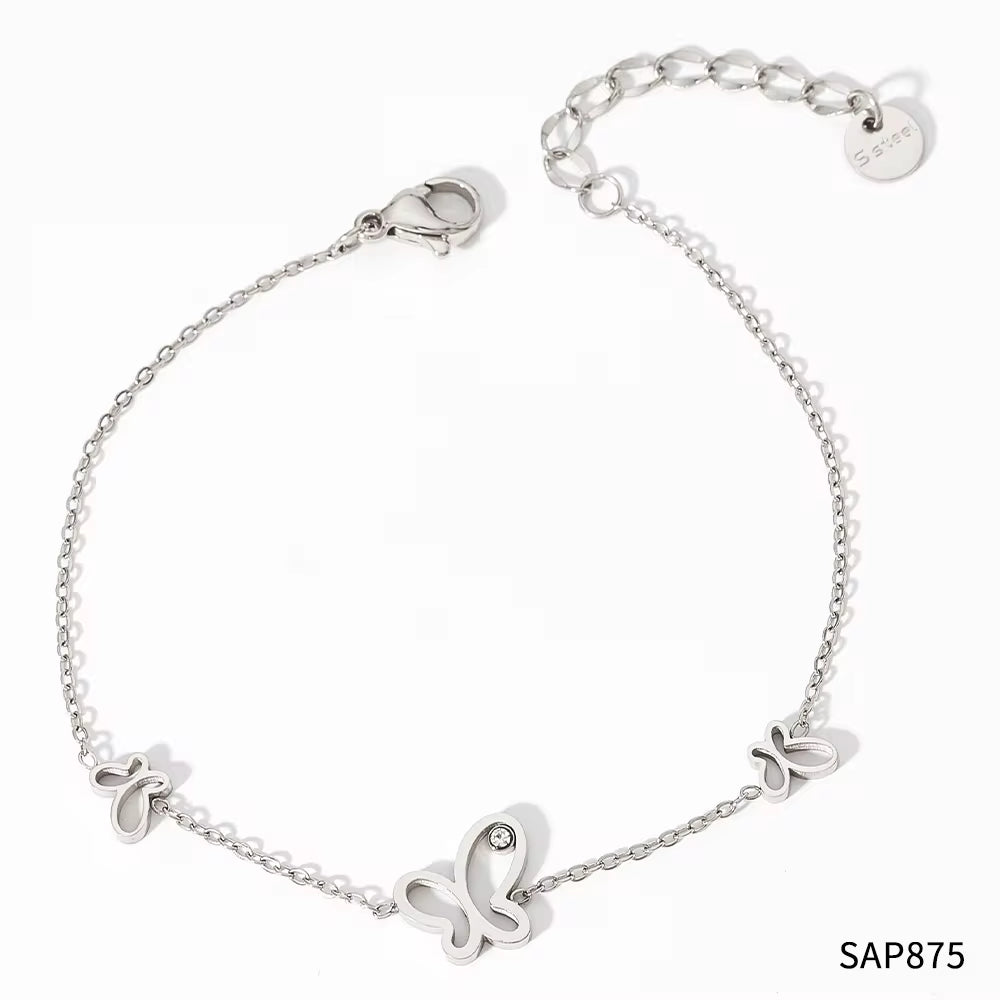 Ins Gold Plated Stainless Steel Three Butterfly Shape Hollow Zircon Necklace Bracelet Thin Chain Gift Bracelet My Store