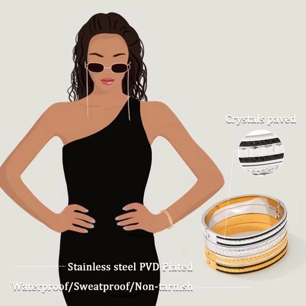 Charm CZ Rhinestone Pave Stainless Steel Cuff Bracelet Bangle Jewelry My Store