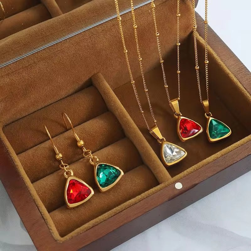 Designer Custom Vintage Fashion 18K Gold Plated Stainless Steel Hook Triangle Crystal Drop Earrings Women My Store