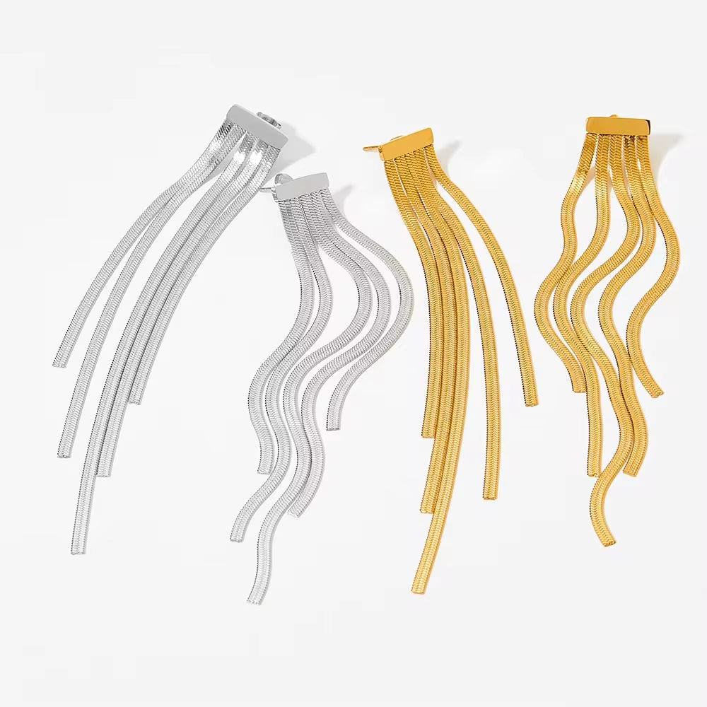 Hot Sell Snake Bone Chain Tassel Earrings Women Jewelry Designer Stainless Steel 18K Gold Plated Fringe Earrings My Store