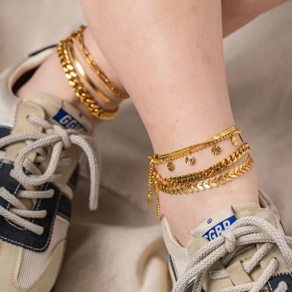 Dainty 18K Gold Plated Stainless Steel Simple Jewelry Gift Waterproof Chain Cross Double Layer Daity Anklet for Women My Store