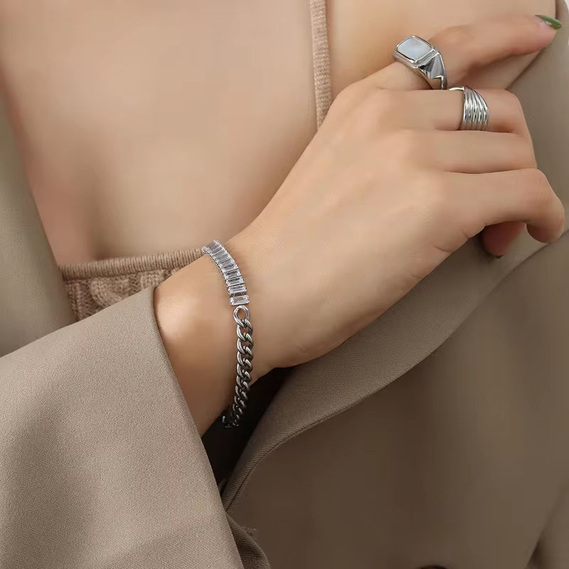 Jewelry Custom Cubic Stainless Steel Gold Plated Cz Curb Buckle Clasp Chain Zircon Tennis Bracelet for Women My Store