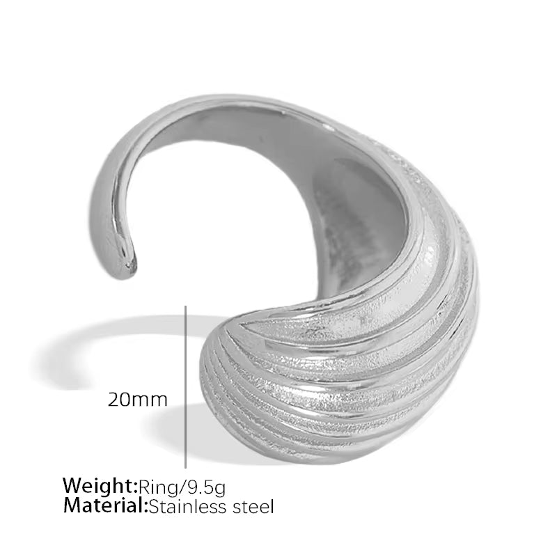 JEWELRY EH168-JZ15 French Vintage 18K Gold Plated Geometric Stripe Hollow Earrings Ring Openings Fashion Jewellery Set My Store