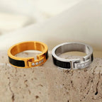 JEWELRY JZ31 French Quad Diamond Micro Diamond Index Ring Stainless Steel Gold Plated 18K My Store