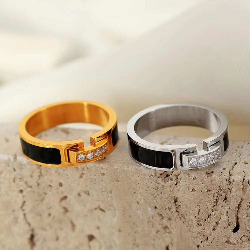 JEWELRY JZ31 French Quad Diamond Micro Diamond Index Ring Stainless Steel Gold Plated 18K My Store