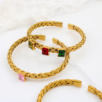 Stainless Steel Mesh Weave Open Bangle 18K Gold Plated Bracelet Cubic Zirconia Bling Charm Waterproof Jewelry Women My Store