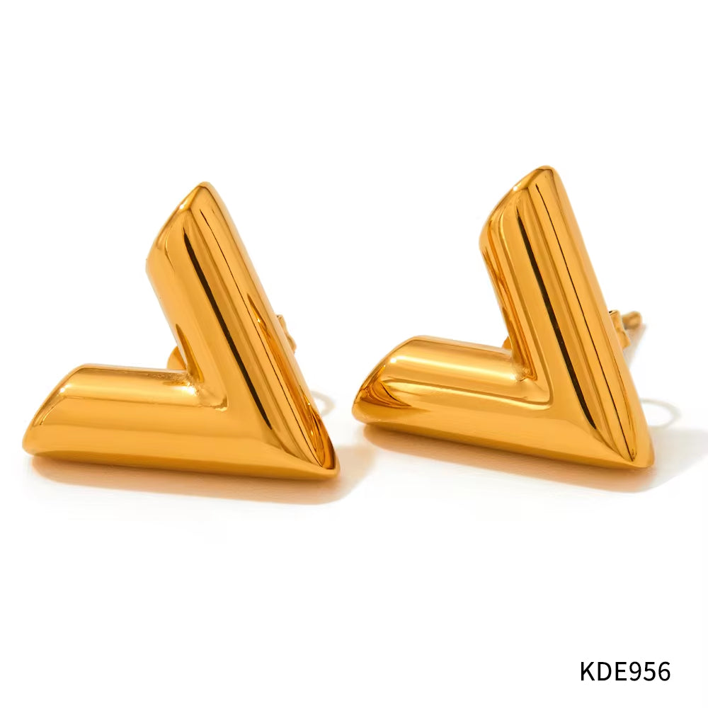 Vacuum Plating Letter V Stud Earrings Chic No Fade V Shape Stainless Steel Earrings for Women Girls My Store