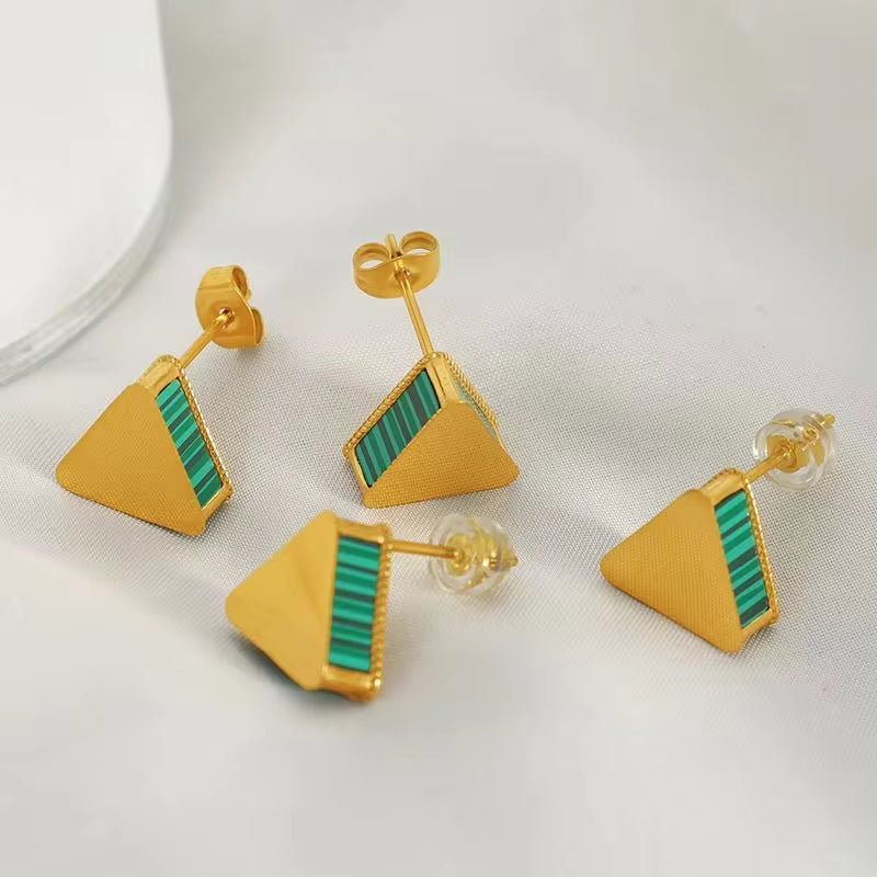 JEWELRY EH159 Pretty Design Hong Kong Style Earrings Simple Green Striped Acrylic Triangle Earrings My Store