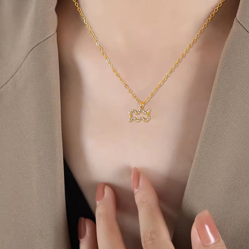 Minimalist Twelve Constellations18K Gold Plated Chain Crystal Charm Zodiac Necklace My Store