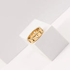 Tarnish Free Croissant Ring 18K Gold IP Plated Stainless Steel Striped Ring Miami Cuban Chain Chunky Ring My Store