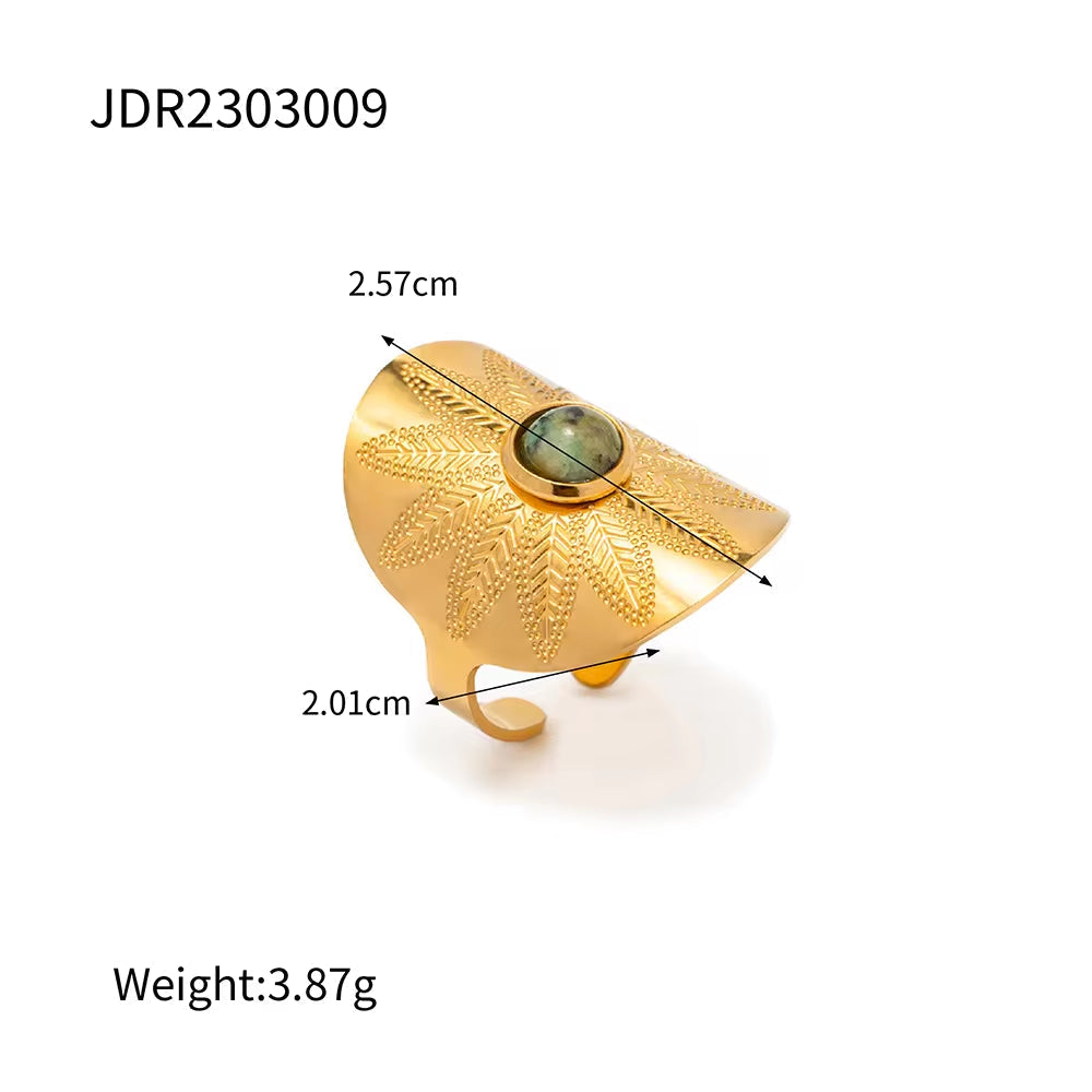 Smooth Gold Plated Full Zirconia Open Ring Stainless Steel Tiger Eye Turquoise Stone Stacking Rings Jewelry Girls My Store