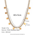Shining Zircon Tennis Chain Necklace Gold Plated Star Charm Necklace Stainless Steel Jewelry My Store