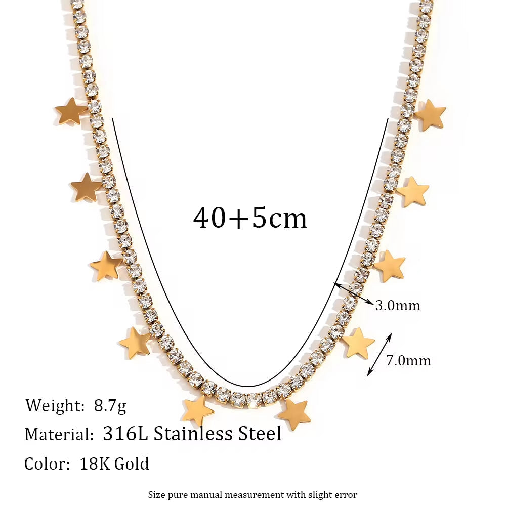 Shining Zircon Tennis Chain Necklace Gold Plated Star Charm Necklace Stainless Steel Jewelry My Store