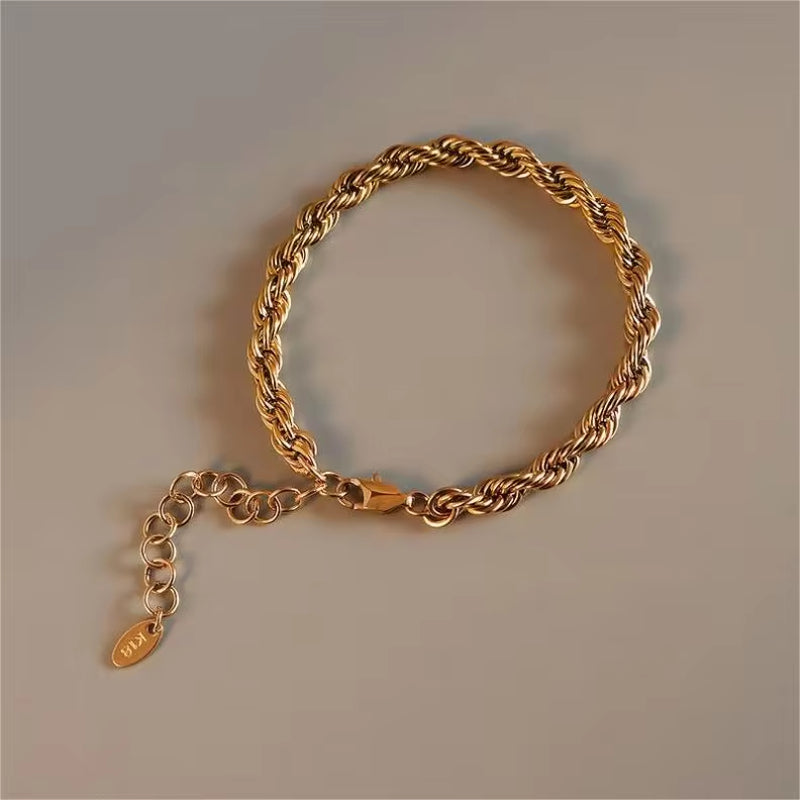 Twisted Rope Chain 18K Gold Stainless Steel Bracelet Femme Ladies My Store