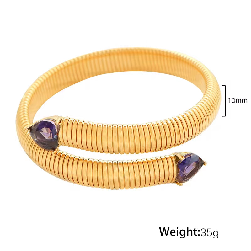 JEWELRY SZ17 Fashion Heart Bracelet Fashion Snake Bone Stretch Bracelet Stainless Steel Gold Plated Bangle My Store