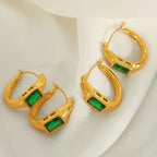 JEWELRY EH142 French Fashion Emerald Zirconia C-Shaped Earrings Stainless Steel Gold Plated 18K Earrings My Store