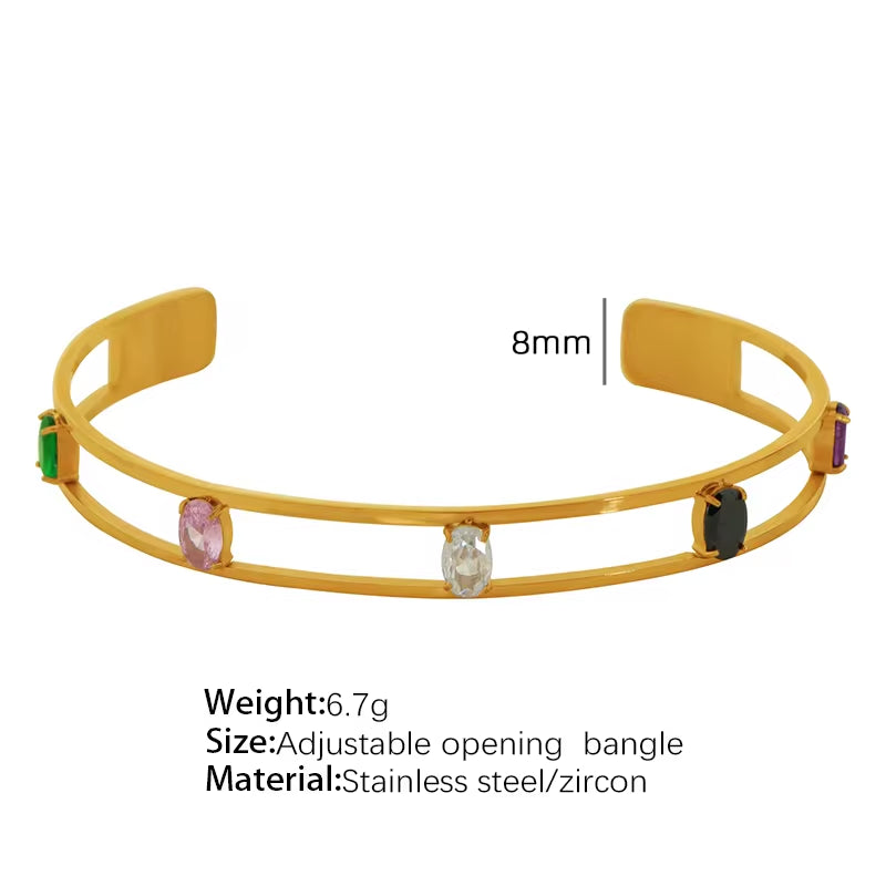 JEWELRY SZ14 New Vintage Premium Feeling Stainless Steel Bracelet Open Set Zirconia Bangle My Store