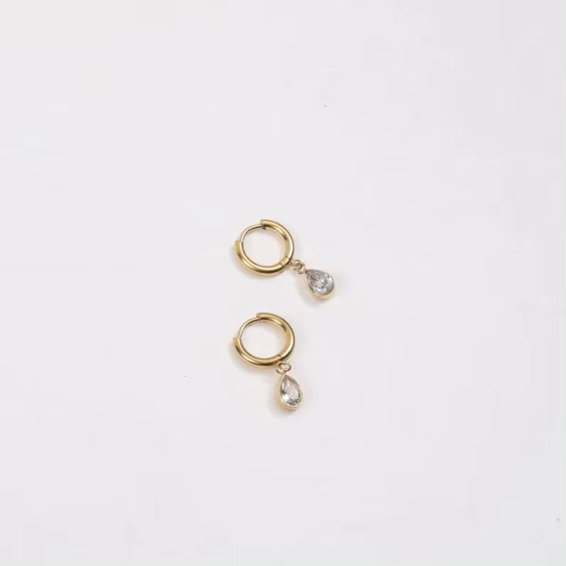 18K Gold Plated Earrings Stainless Steel Waterdrop Zircon Hoop Earring for Girls FJE0176 My Store