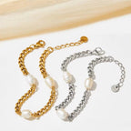 Vintage Pearl Charm Cuban Link Chain Bracelet 18K Gold Plated Stainless Steel Chain Bracelet My Store