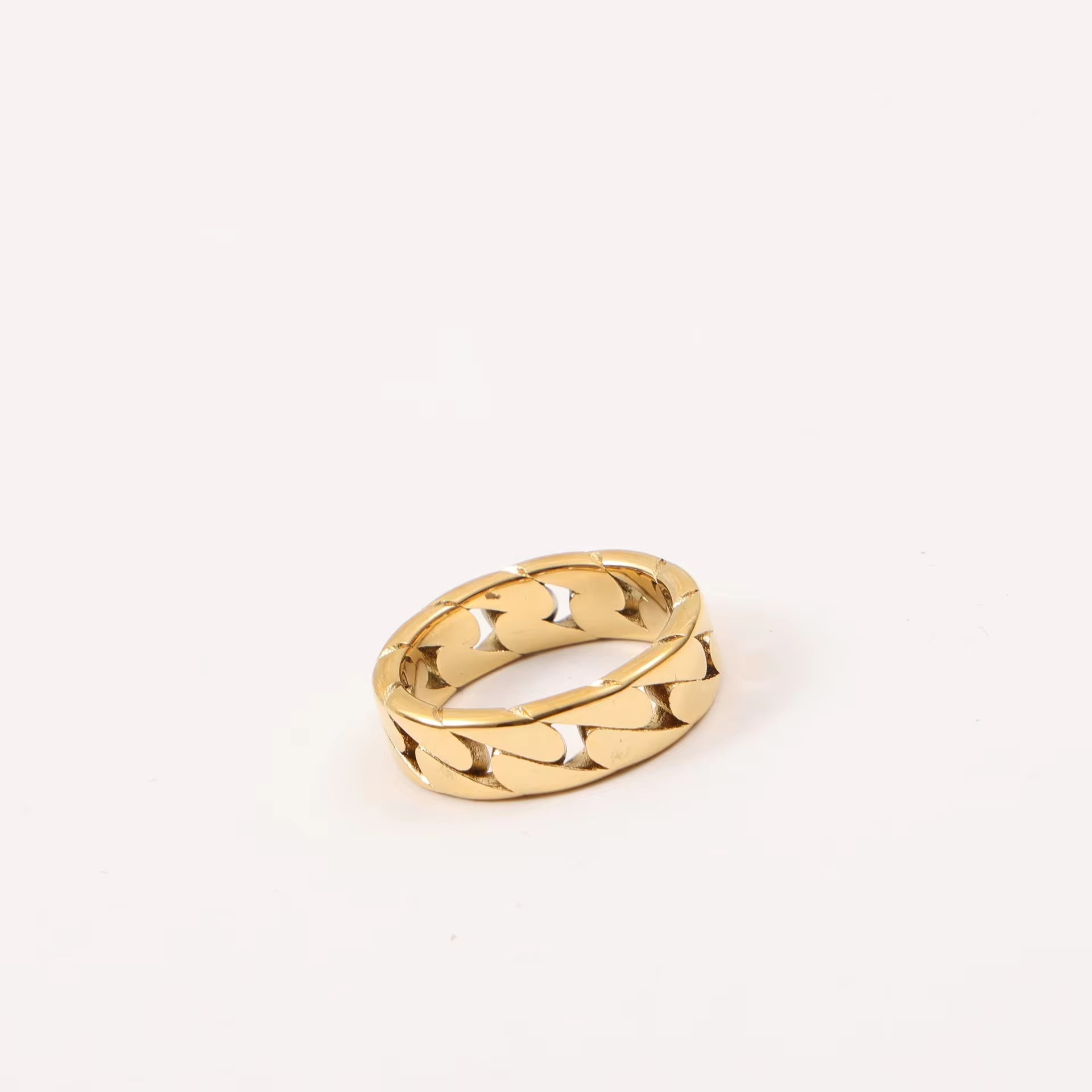 Tarnish Free Croissant Ring 18K Gold IP Plated Stainless Steel Striped Ring Miami Cuban Chain Chunky Ring My Store