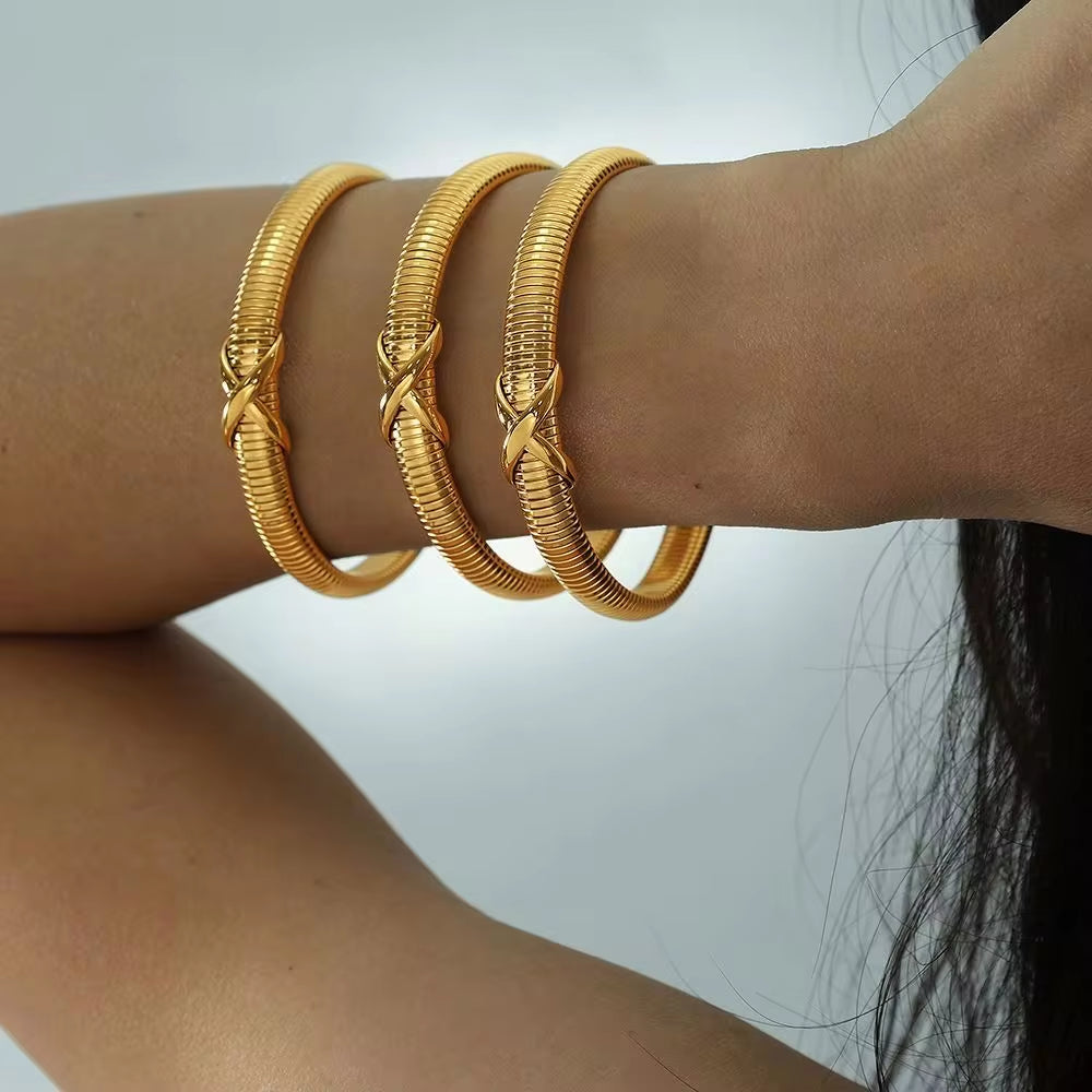 JEWELRY SZ09 New Stretch Snake Bone Bangles Simple Stainless Steel Bangles My Store