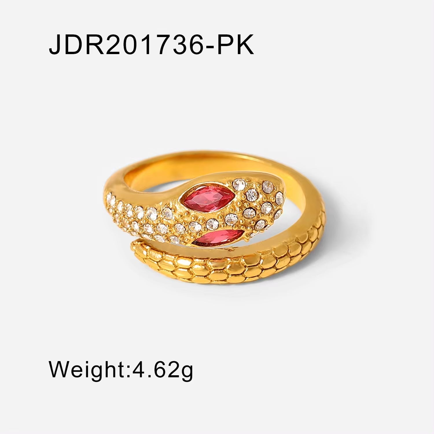 Chic Cubic Zircon Malachite Stacking Snake Ring Waterproof 18K Gold Plated Stainless Steel Opening Rings My Store