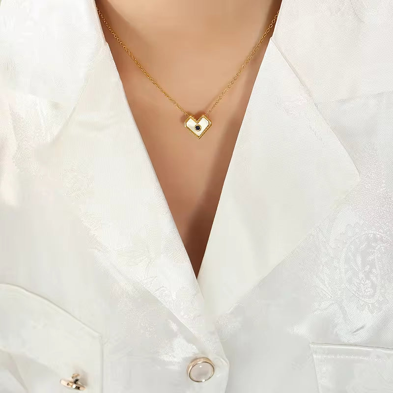 Stainless Steel Shell Heart Zircon Pendant Necklace Simple Gold 18K Necklace for Women My Store