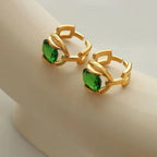 Gold Plated Stainless Steel Link Chain CZ Finger Titanium Steel Green Ring for Women My Store