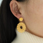 JEWELRY EH207 French Vintage Earrings 18K Gold Plated Hollowed Out Disc Earrings Fashion Hoop Earrings My Store