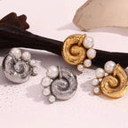 Fresh Water Pearl Winding Conch Stud Earrings Tarnish Free Jewelry Gold Plated Earrings Stainless Steel Jewelry My Store