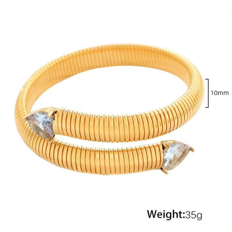 JEWELRY SZ17 Fashion Heart Bracelet Fashion Snake Bone Stretch Bracelet Stainless Steel Gold Plated Bangle My Store