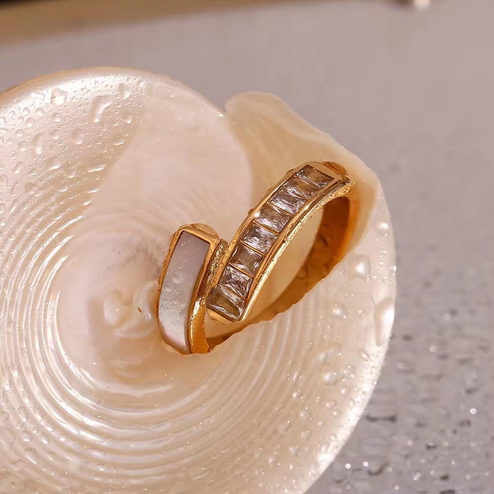 Zircon Shell Ring Gold Plated Jewelry Engagement Ring Waterproof 316L Stainless Steel Jewelry My Store