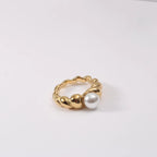 Waterproof Statement 18K Gold Plated Big Fresh Water Pearl Twisted Ring Chunky Twist Rope Chain Stainless Steel Ring My Store