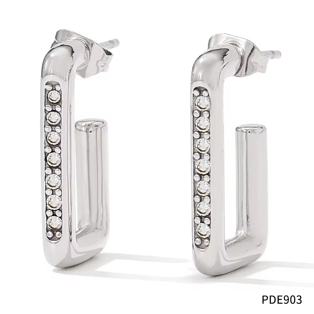 New Design Waterproof 18K Gold Plated Stainless Steel Jewelry Zircon Trimmed Rectangle Hoop Earrings My Store