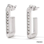 New Design Waterproof 18K Gold Plated Stainless Steel Jewelry Zircon Trimmed Rectangle Hoop Earrings My Store