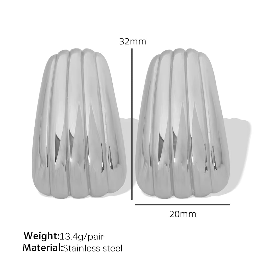 JEWELRY EH233 Geometric Trapezoidal Stripe Stainless Steel Earrings Vintage Minimalist Gold Plated 18K Earrings My Store