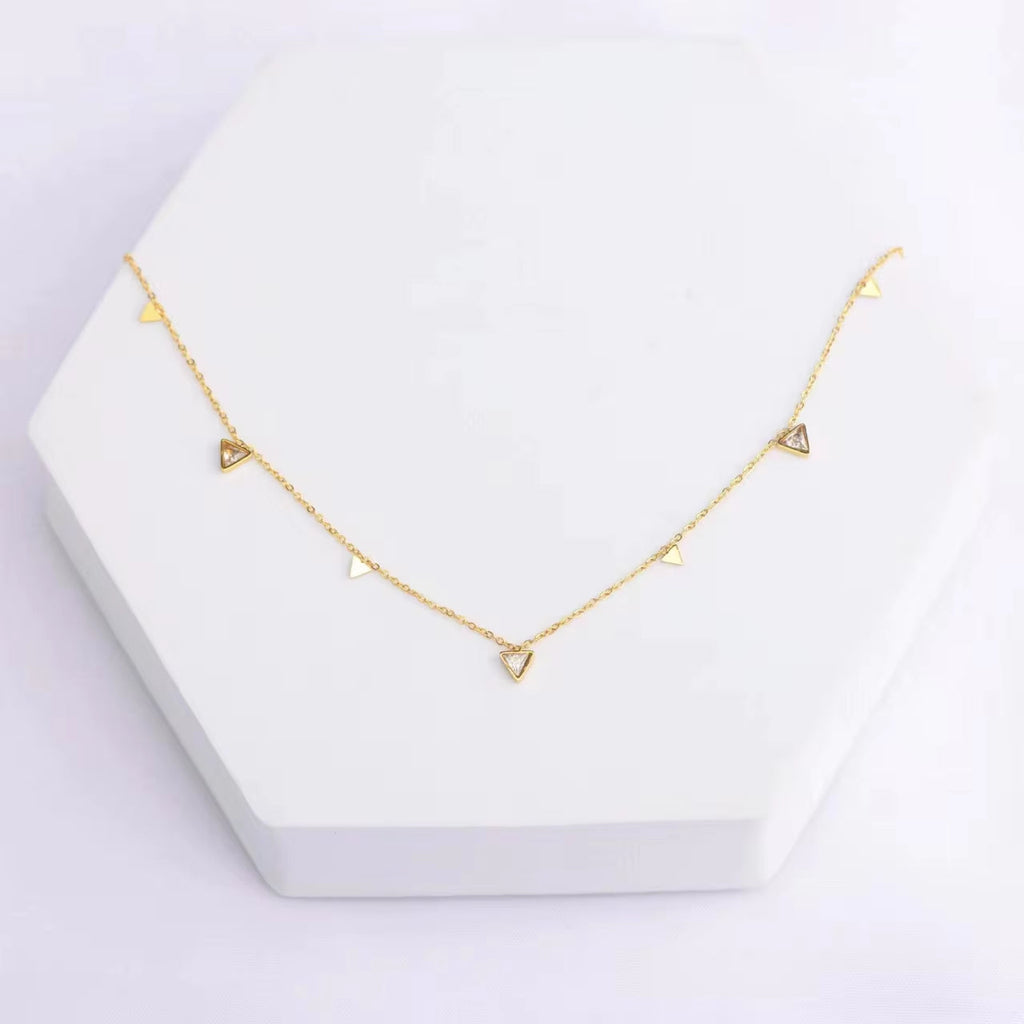 18K Pvd Gold Plated Water Drop Zirconia Dot Triangle Square Pendant Necklace Stainless Steel Tarnish Free Jewelry FJN0171N My Store