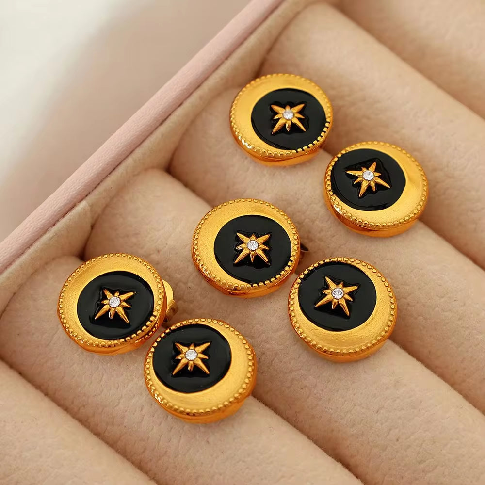JEWELRY EH290 Wholesale Lace Disc Off-Center Black Oil Drip Mansion Fashion Simple Gold Plated Earrings My Store