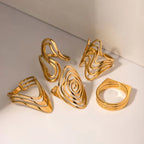Geometric Jewelry Stainless Steel Ring Girls 18K Gold Plated Thin Lines Hollow Spiral Stacking Rings My Store