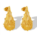 JEWELRY EH234 French Fashion Hollowed Out Water Drops Pleated Texture Stud Earrings Colour Retention Earrings My Store