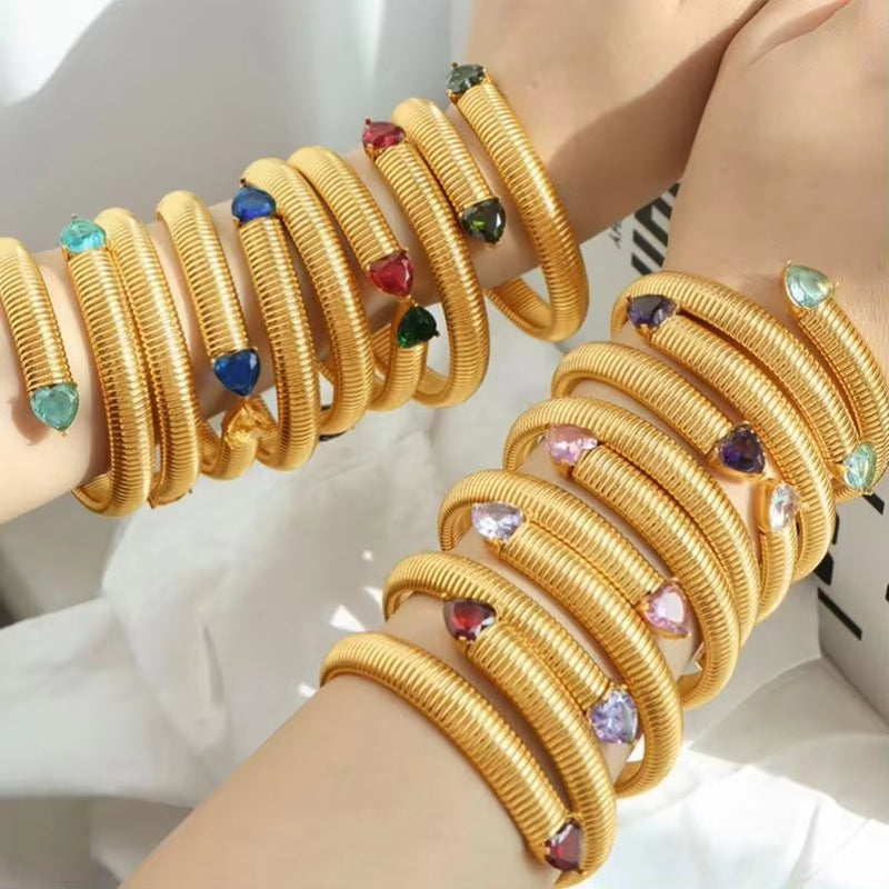 JEWELRY SZ17 Fashion Heart Bracelet Fashion Snake Bone Stretch Bracelet Stainless Steel Gold Plated Bangle My Store